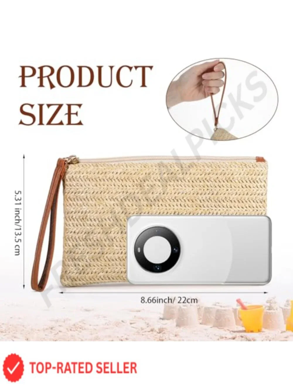Straw Clutch Purse for Women Wristlet Boho Handbag Zipper
